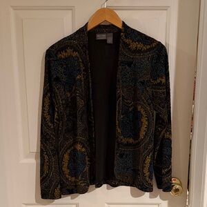 Additions by Chicos Black and Blue Shimmery Patterned Blazer Size 1